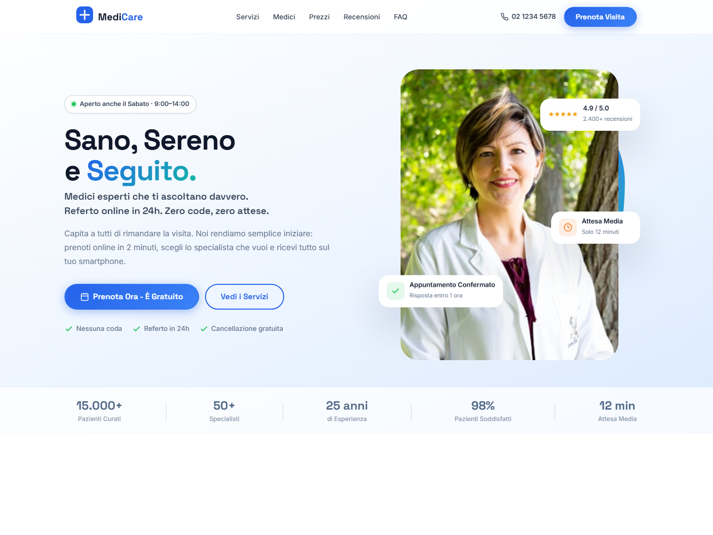Print da landing page MediCare Clinic