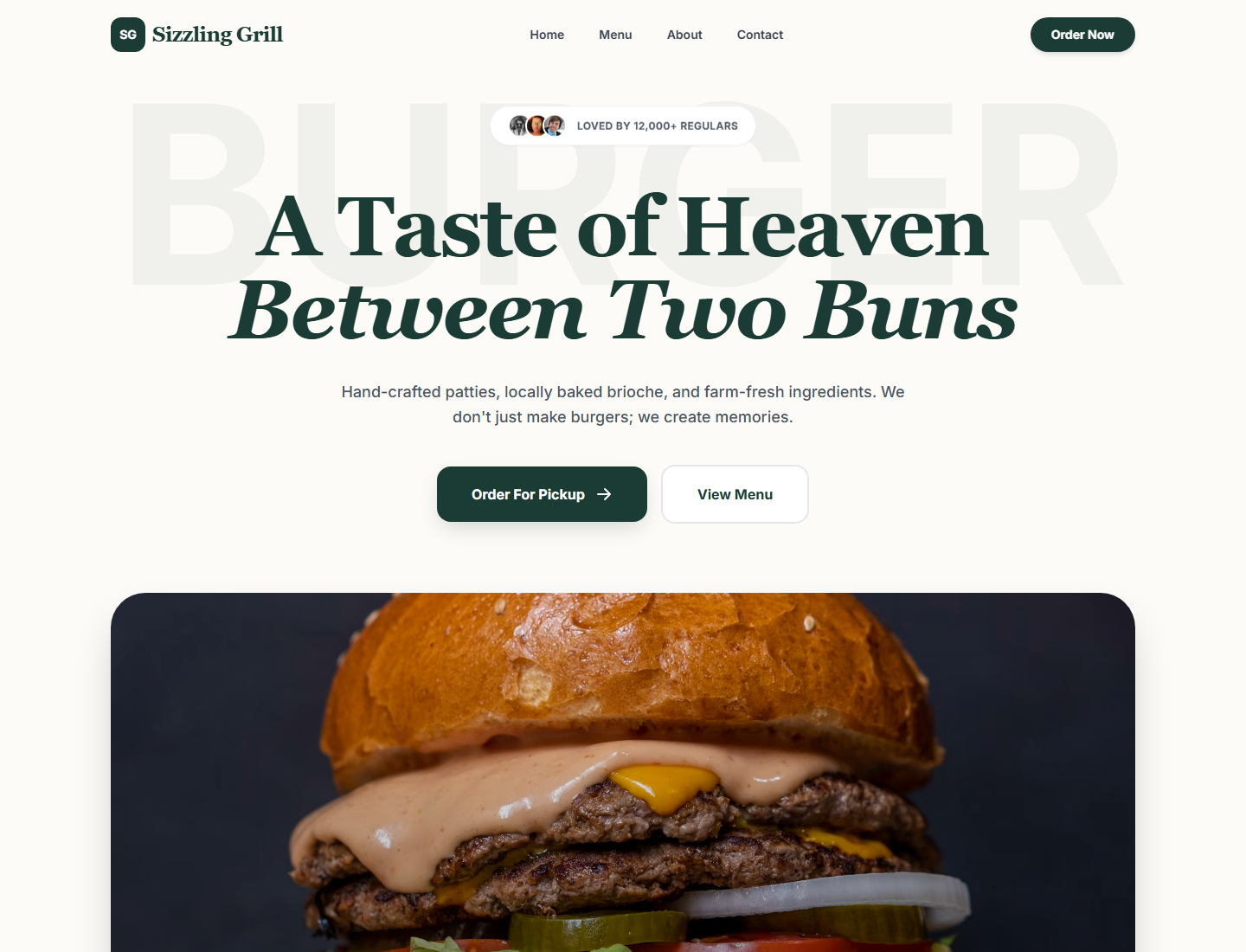 Print da landing page The Sizzling Grill